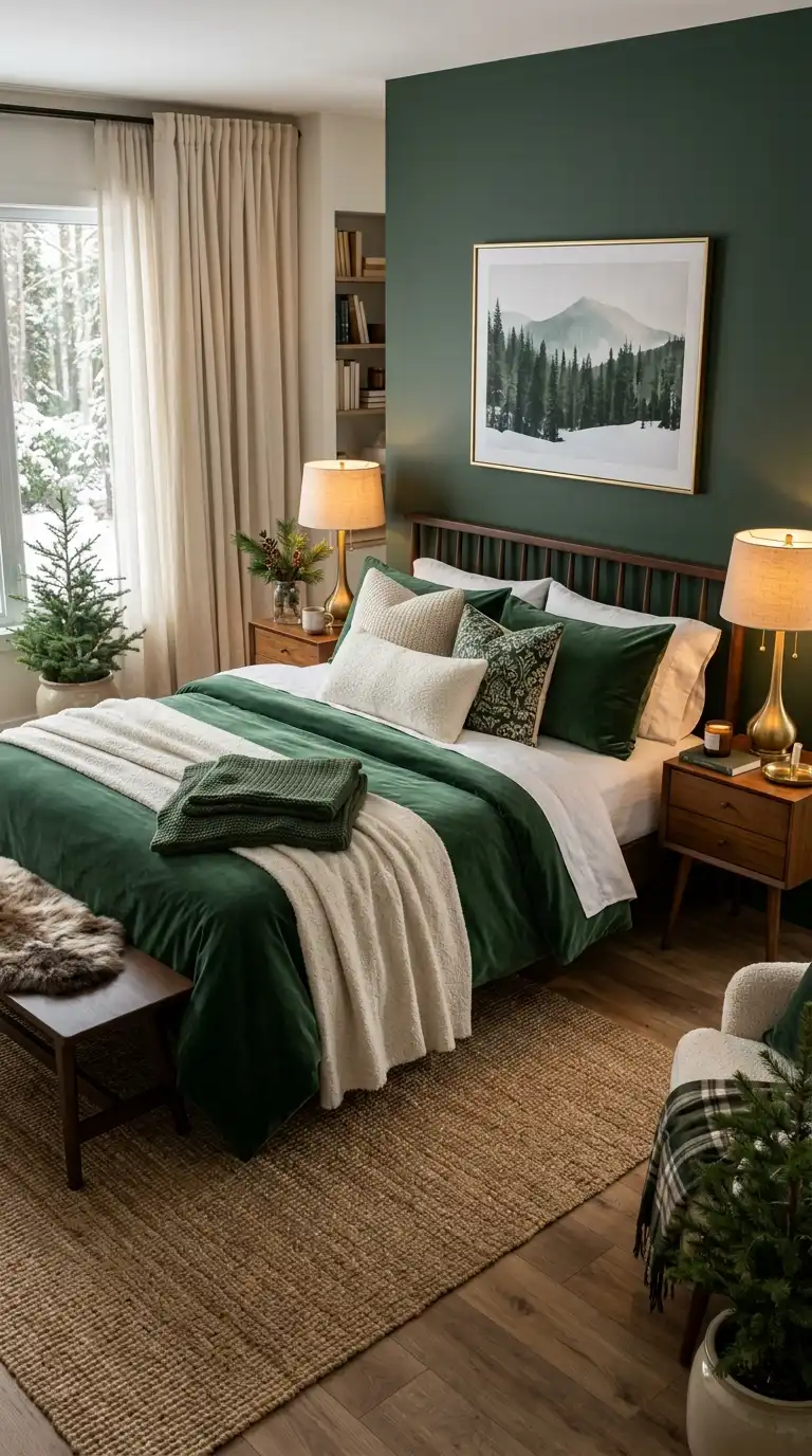 Forest Green Bedding With Cream Accents