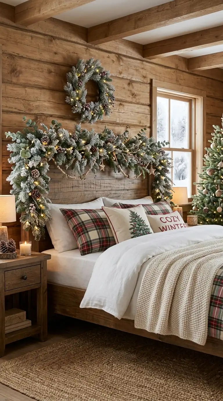Frosted Pine Garland Headboard Decor