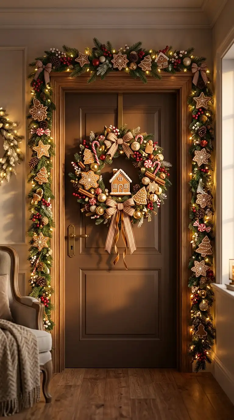 Gingerbread Inspired Holiday Door Design