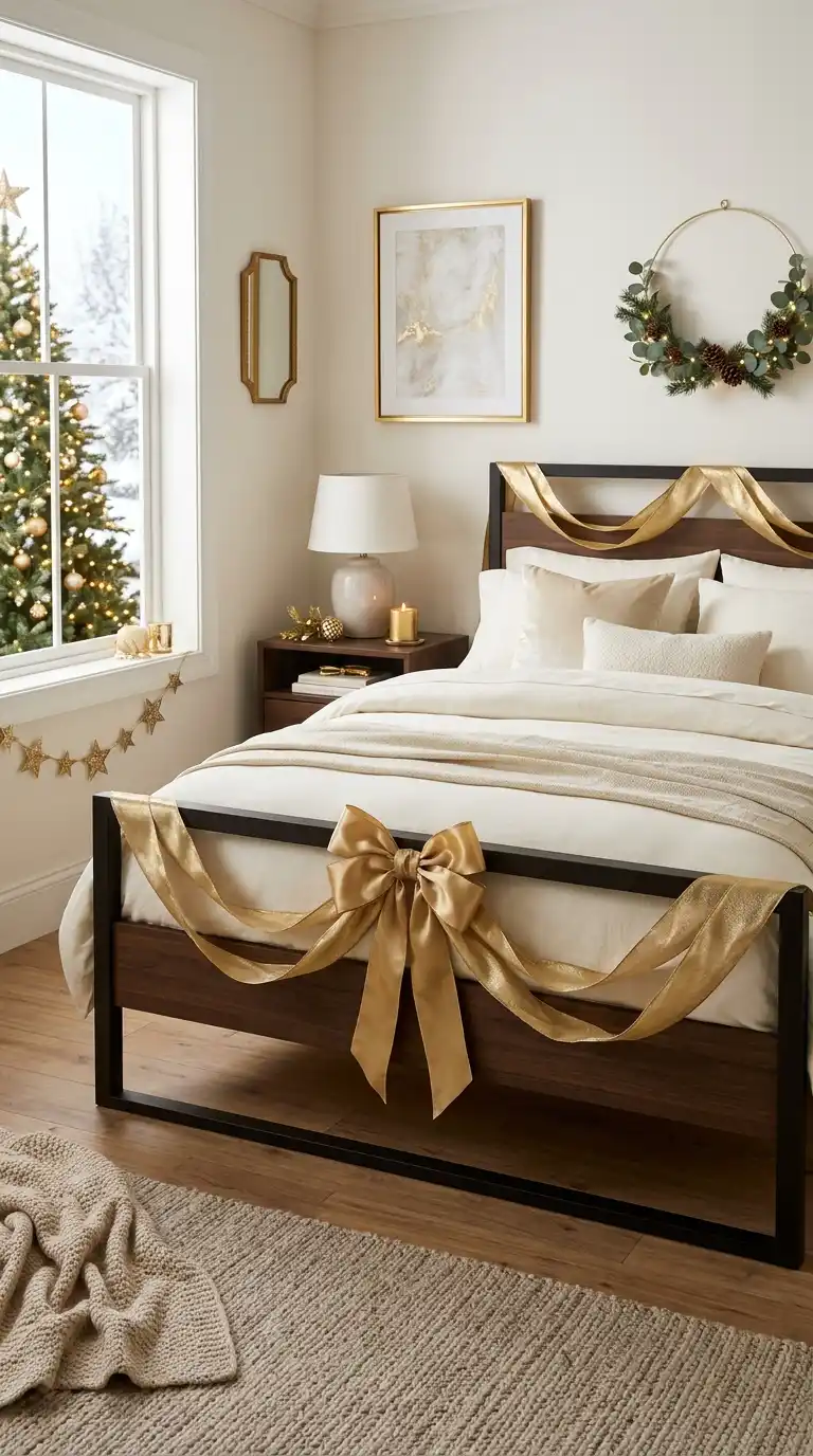 Gold Ribbon Draped Bed Frame