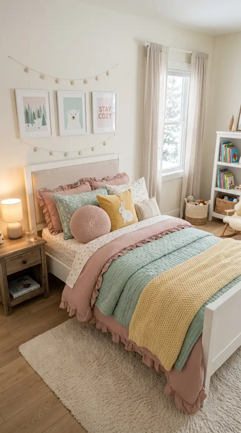 Layered Bedding In Soft Pastels