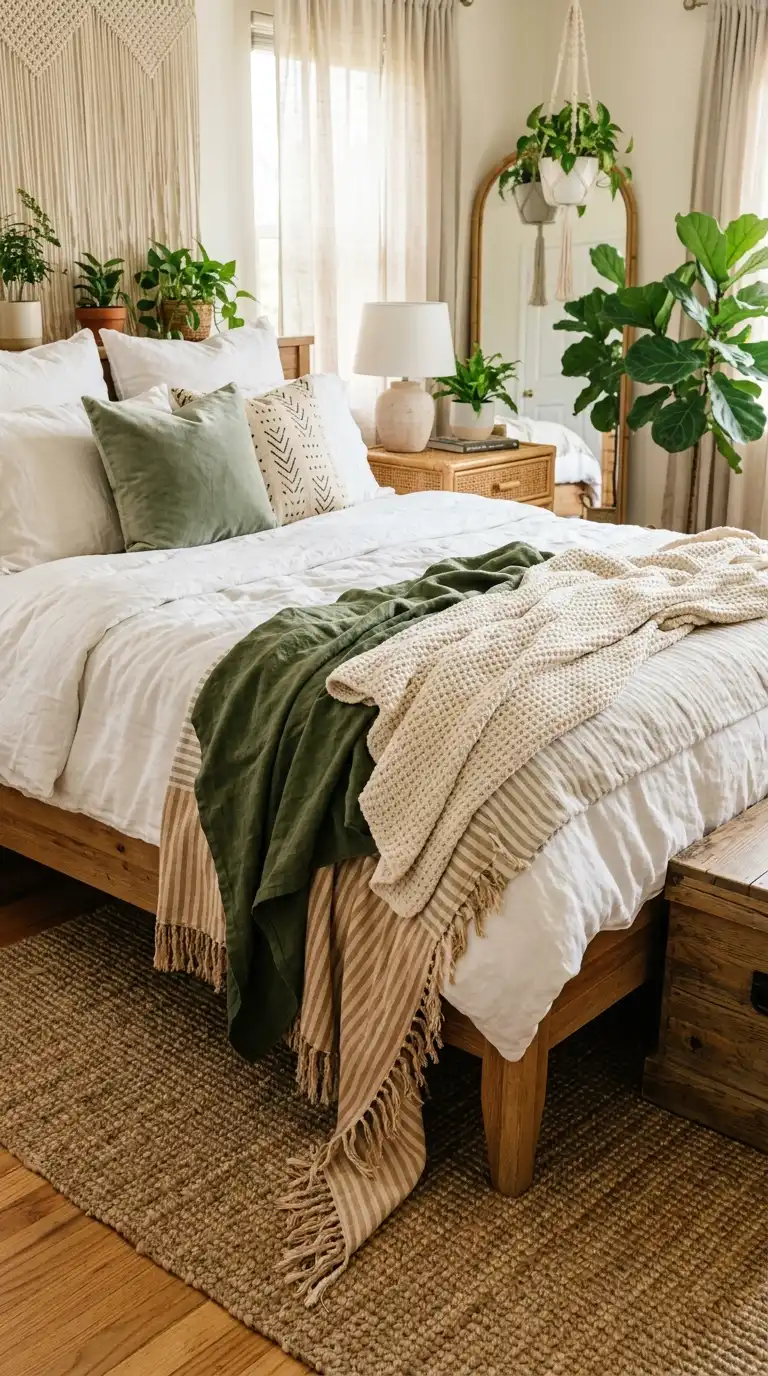 Layered Linen Throws With Green