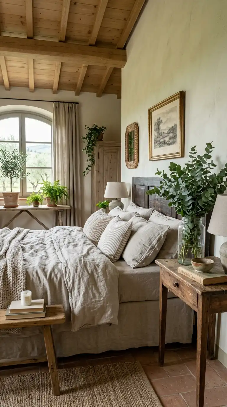 Linen Bedding With Greenery