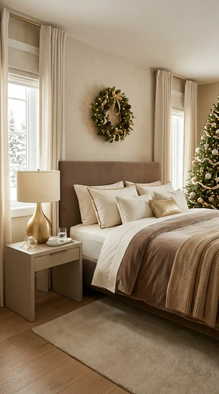 Mocha And Gold Christmas Bedroom