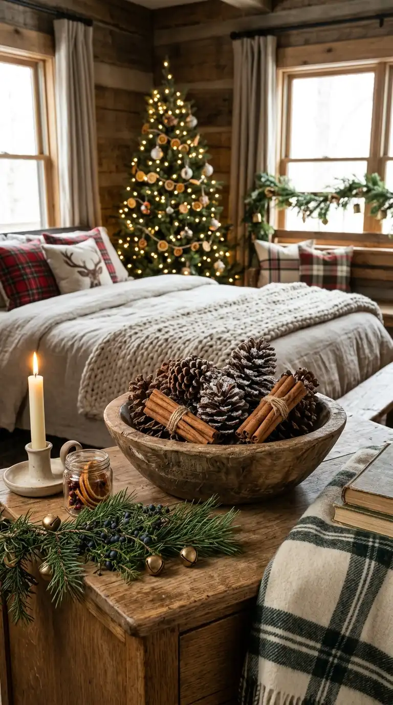 Natural Pinecone Holiday Bedroom Styling