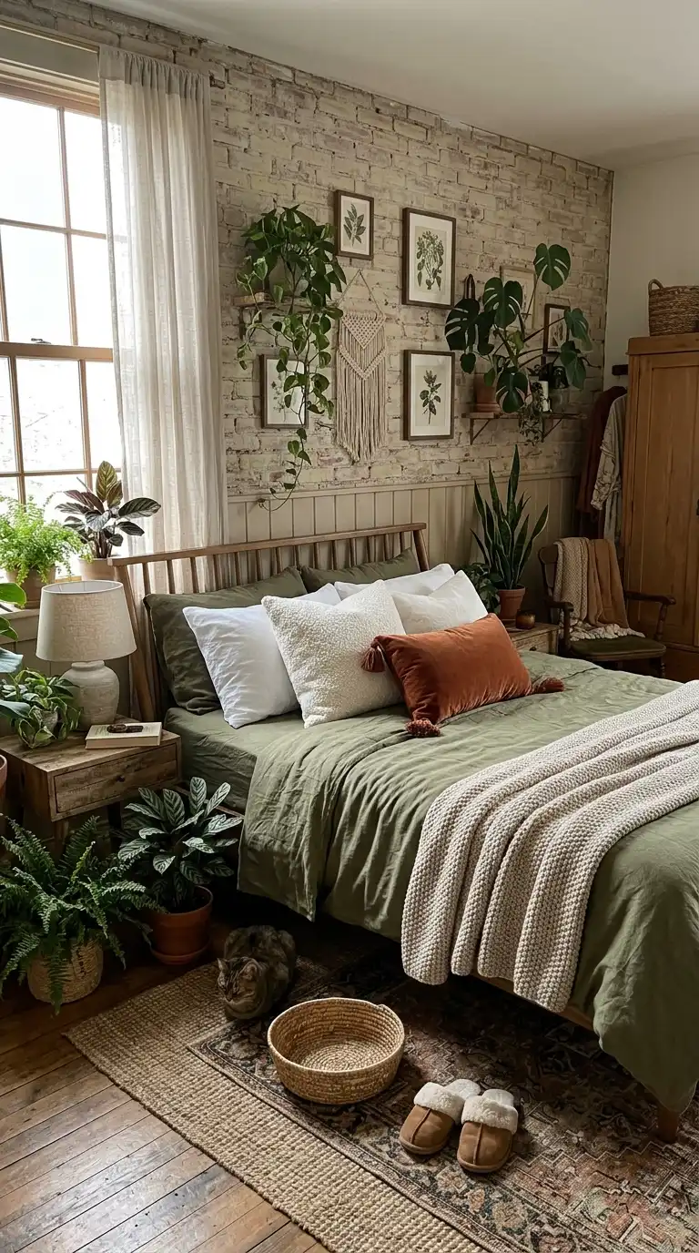 Olive Bedding With Natural Textures