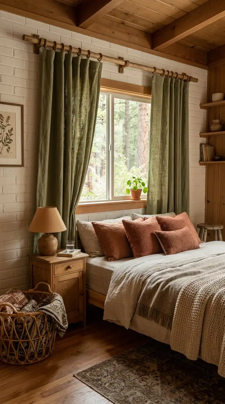 Olive Curtains With Natural Texture