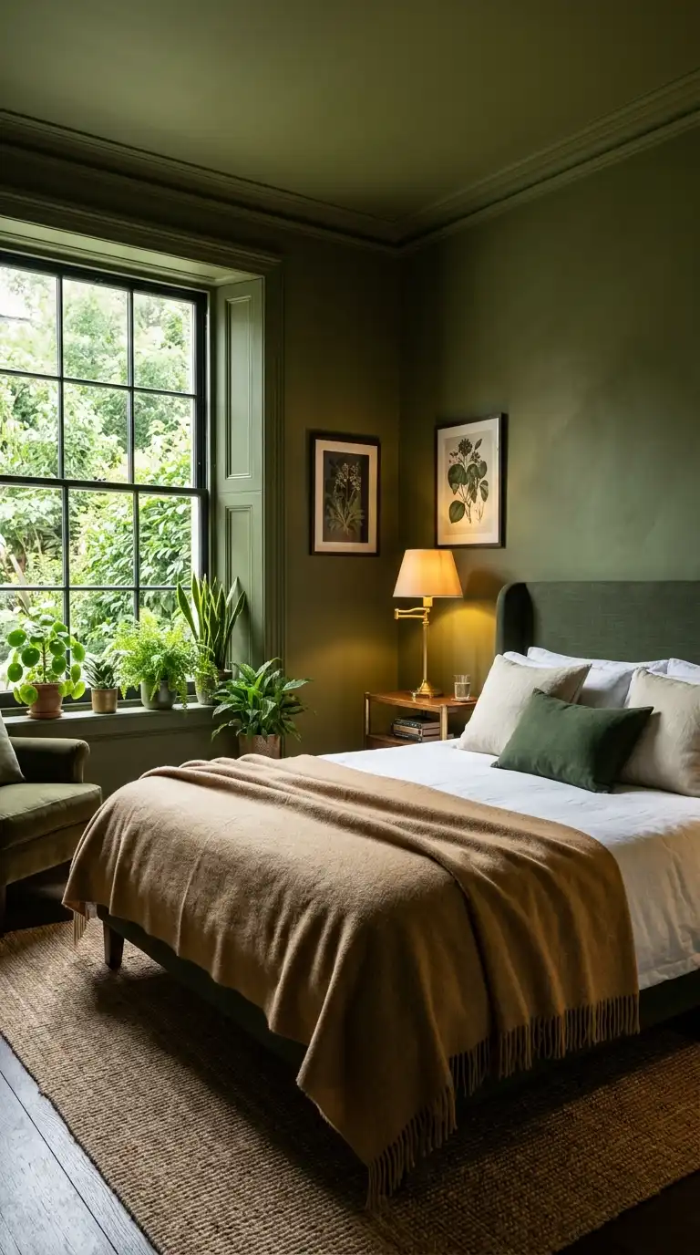 Olive Green Color Drenched Walls