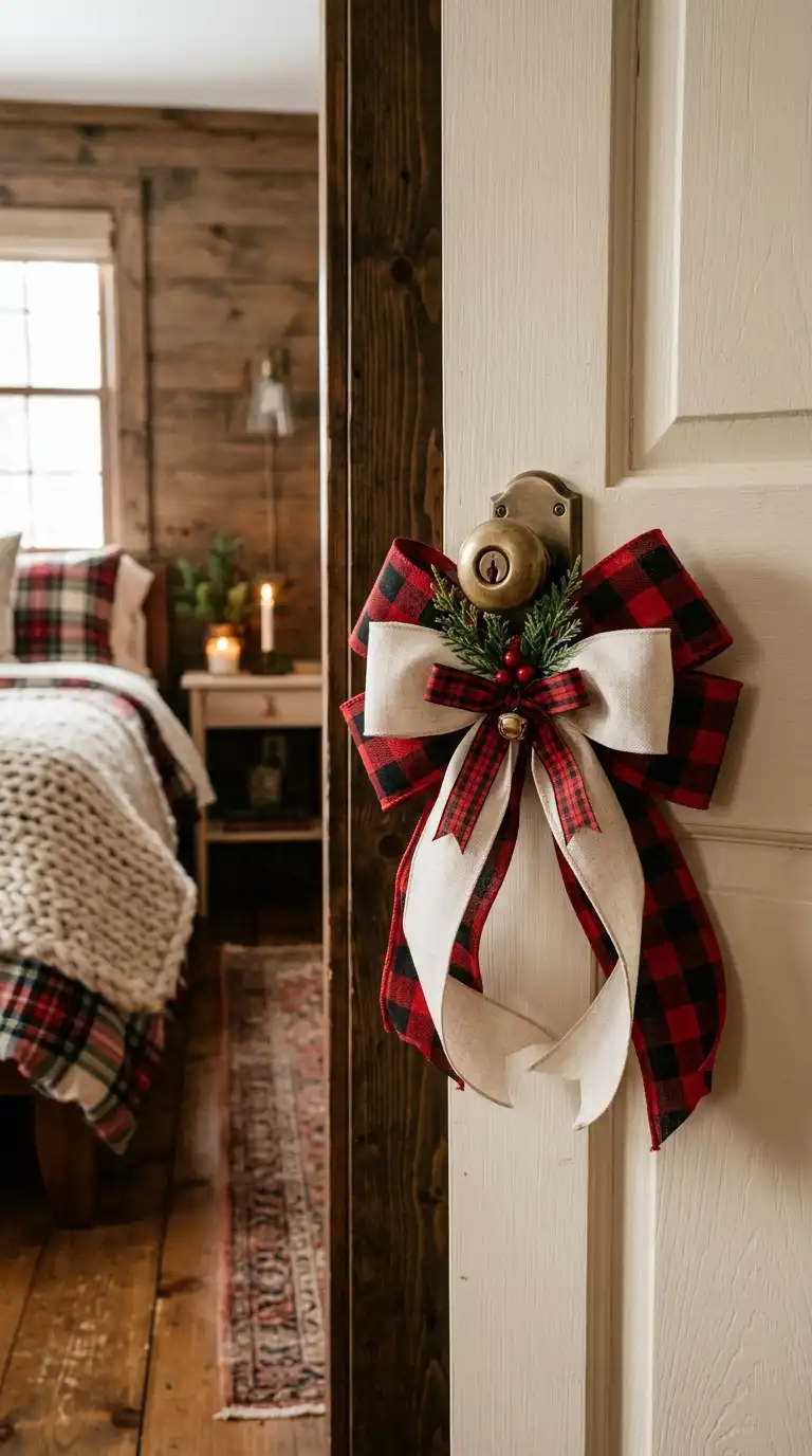 Plaid Ribbon Christmas Door Accents