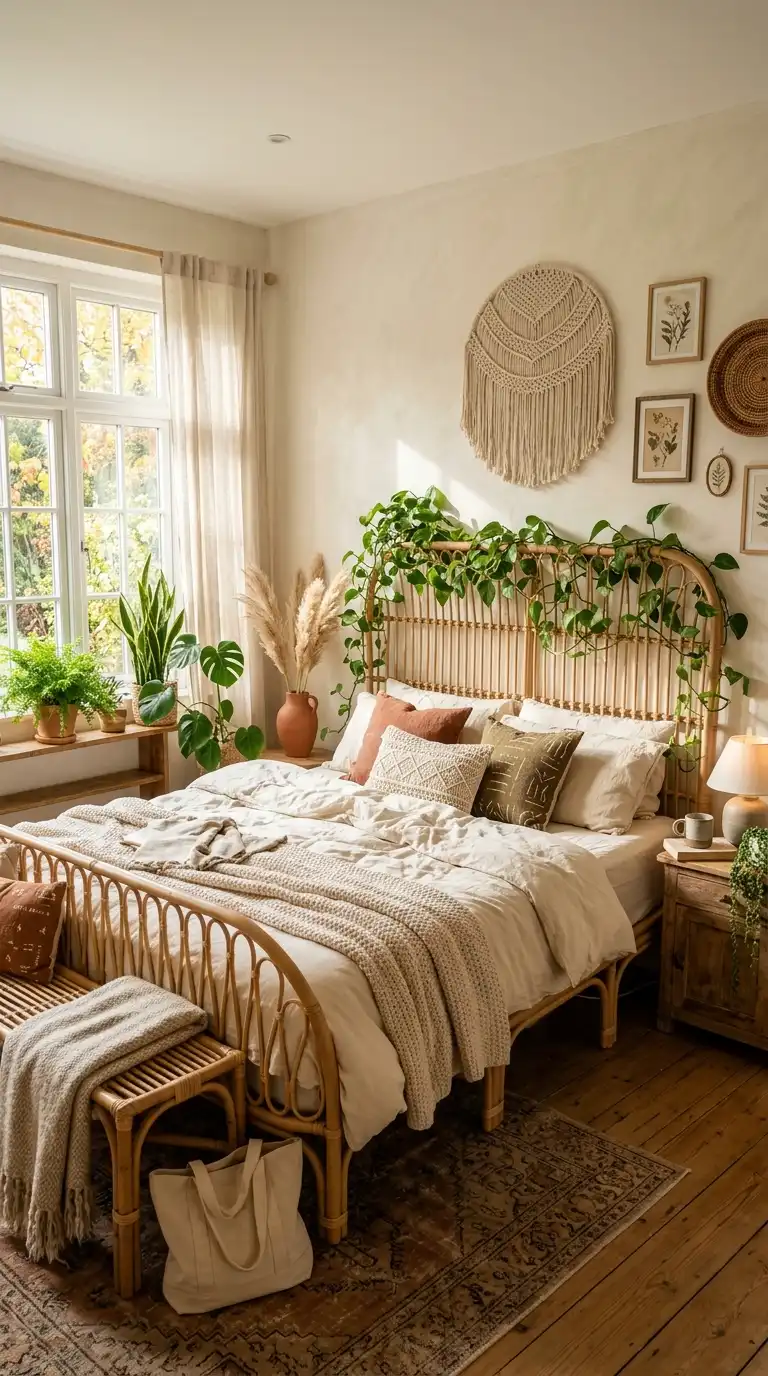 Rattan Bed With Trailing Greenery