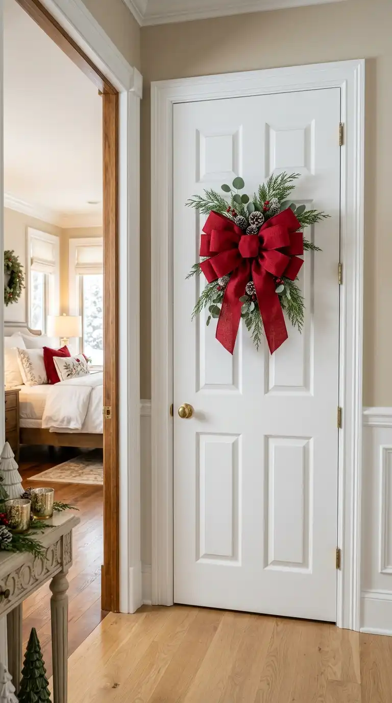 Red Bow Holiday Door Decor