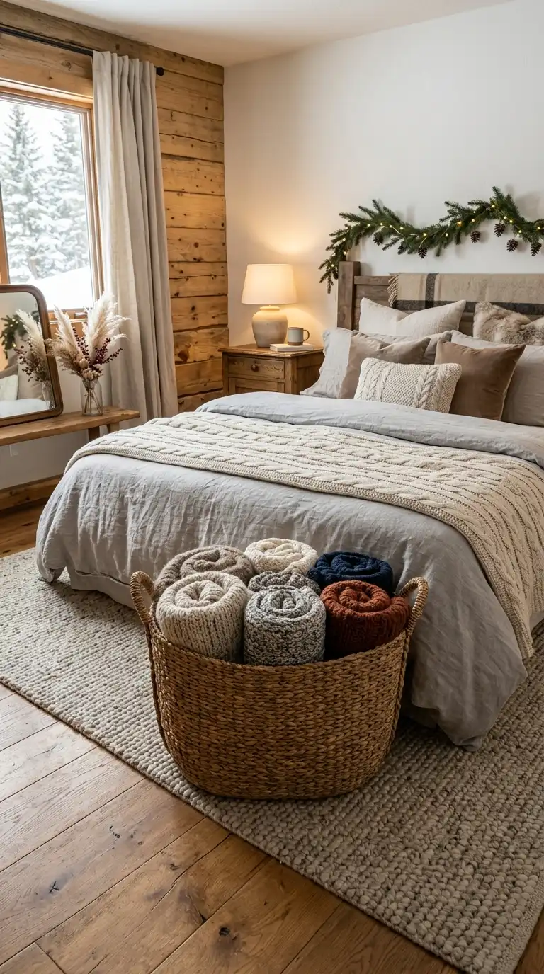 Rustic Winter Bedrooms With Woven Baskets