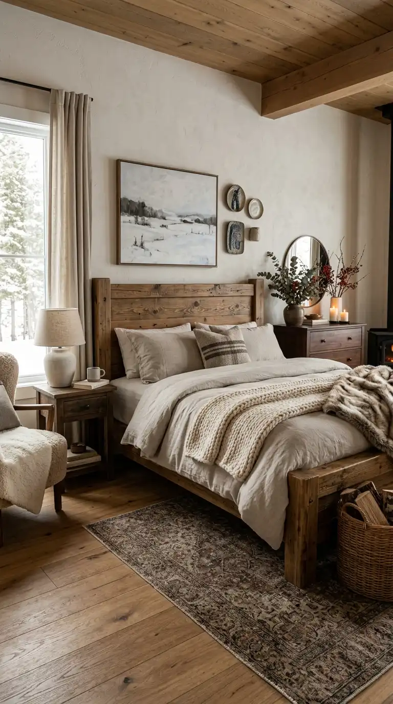 Rustic Wooden Bed Frames With Linen