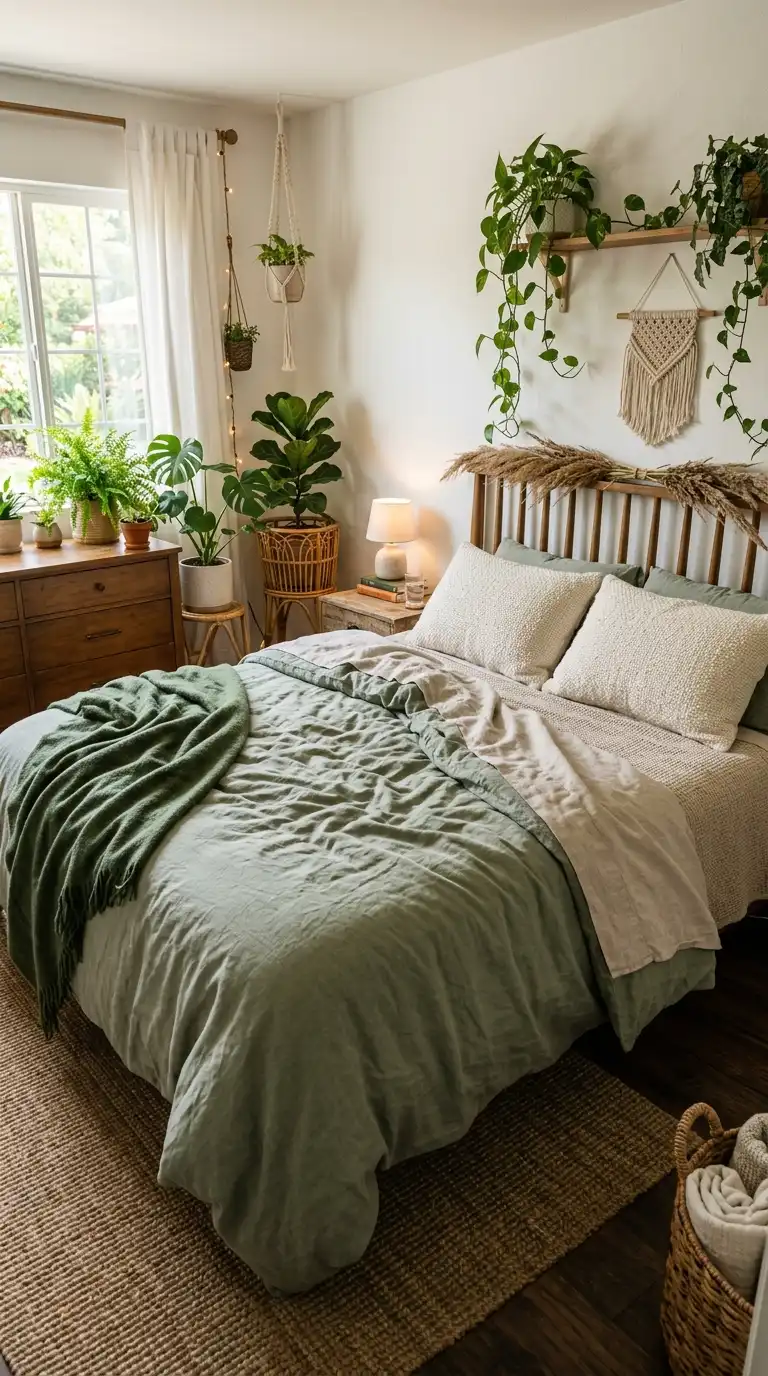 Sage Green Linen Bedding Layers