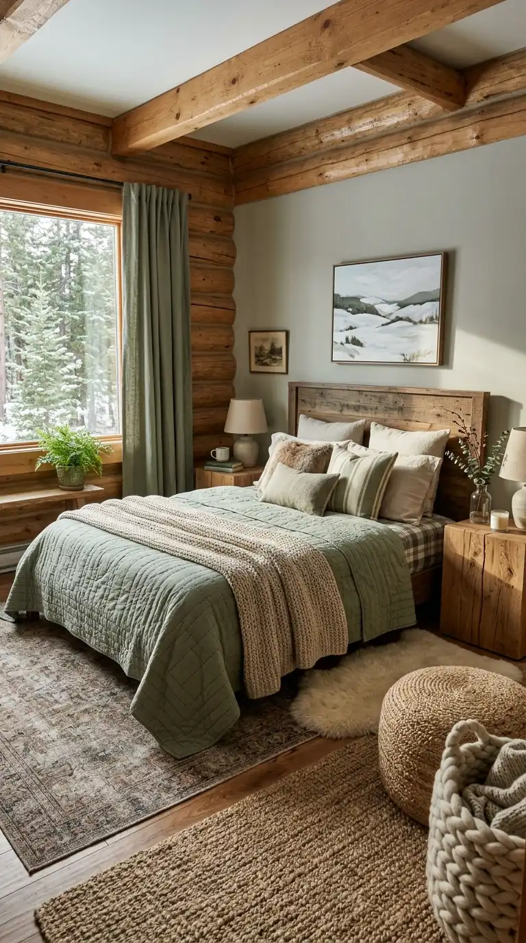 Sage Green Quilts With Natural Wood