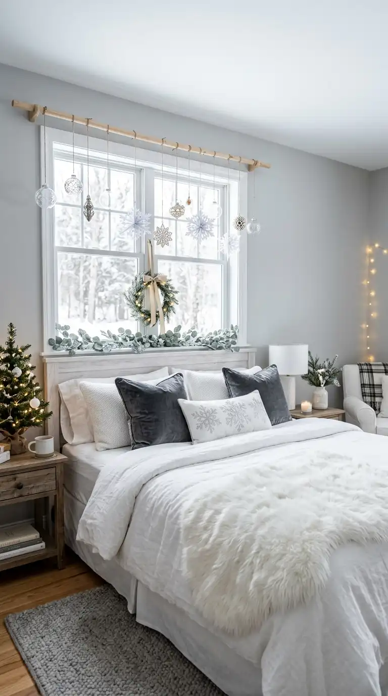 Silver Snowflake Holiday Bedroom Decor