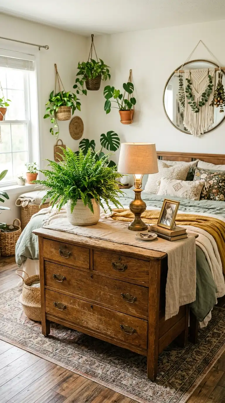 Vintage Furniture With Potted Greenery