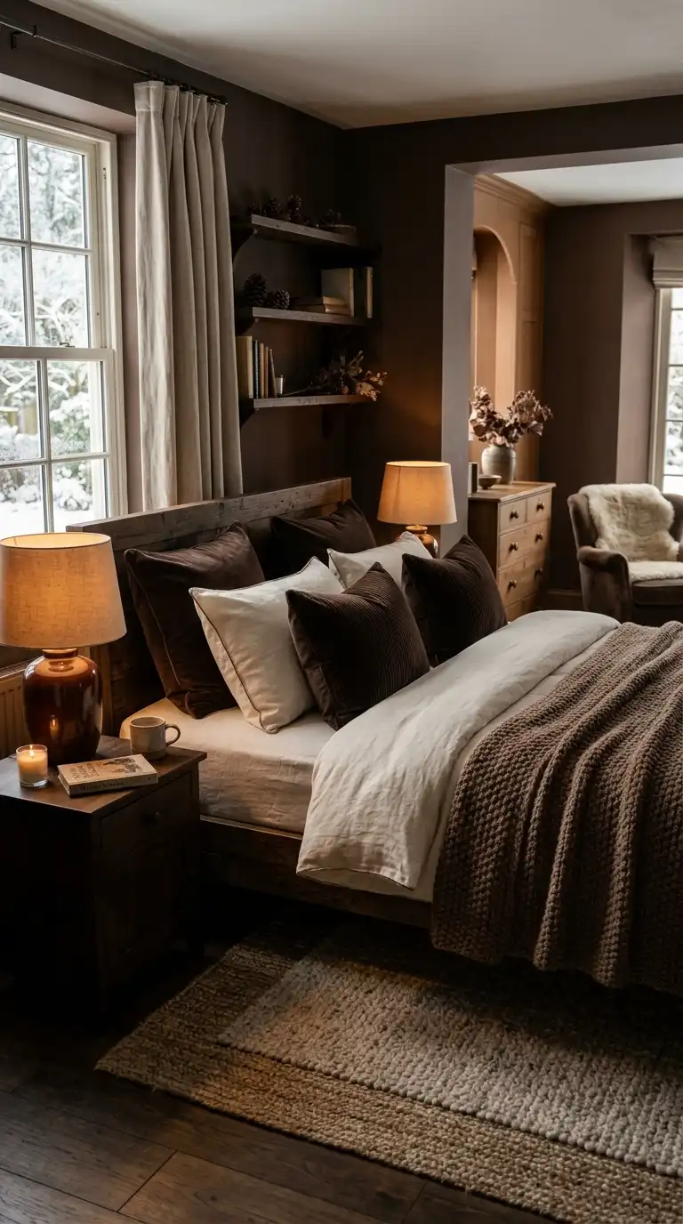 Warm Chocolate Brown Bedroom Accents